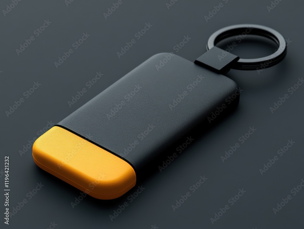 Fototapeta premium Stylish Black and Yellow Keychain on Dark Surface with Glossy Finish