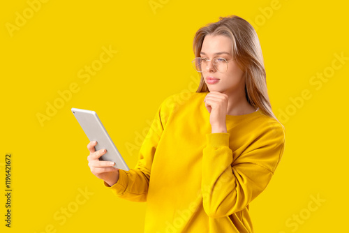 Thoughtful young woman in e...