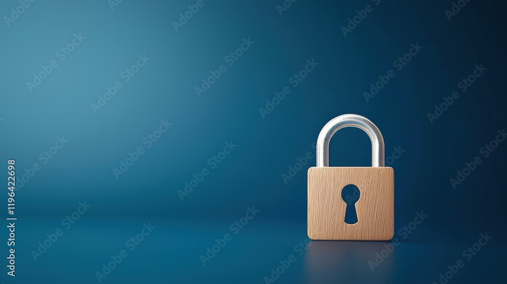 Minimalist Wooden Padlock on Blue Background Minimalist Wooden Padlock on Blue Background