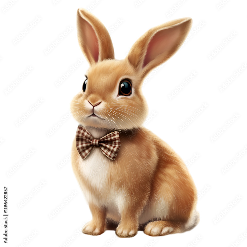 Fototapeta premium Cute rabbit with a bowtie, on transparent background.