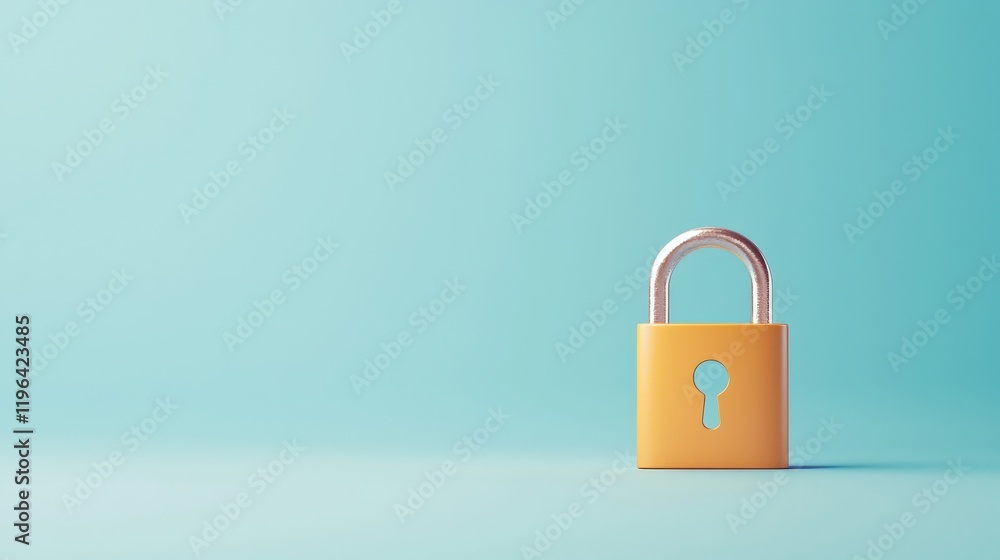 Yellow Padlock on Teal Background for Security Concept Yellow Padlock on Teal Background for Security Concept
