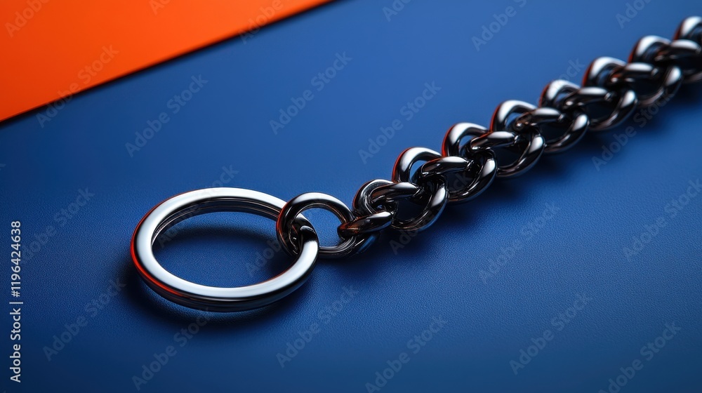 Obraz premium Close-Up View of Chrome Chain with Ring on Colorful Background