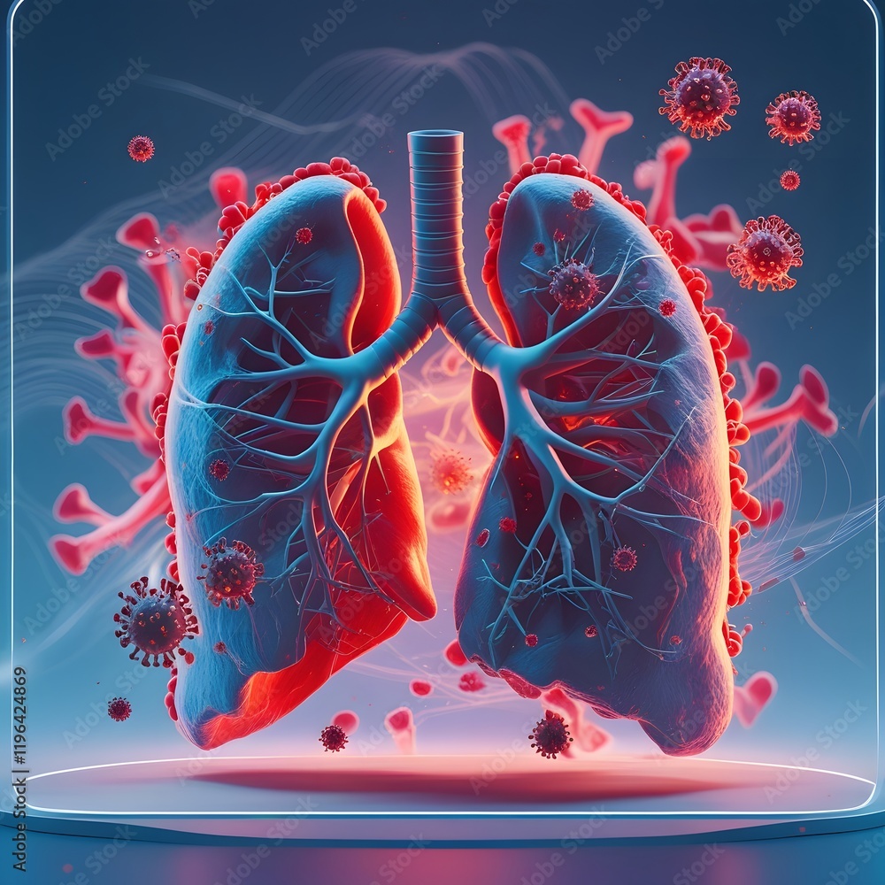 Respiratory virus infection, dangerous lung disease, medical background, 3d illustratio