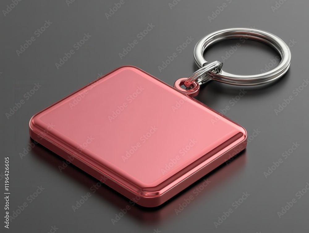 Shiny Red Keychain with Metal Ring on Dark Background Shiny Red Keychain with Metal Ring on Dark Background