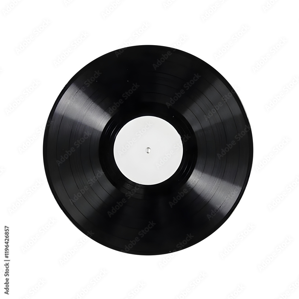 Obraz premium A black vinyl record with a white label in the center Transparent PNG