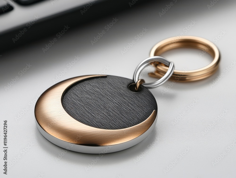 Elegant keychain with crescent moon design on a modern desk Elegant keychain with crescent moon design on a modern desk