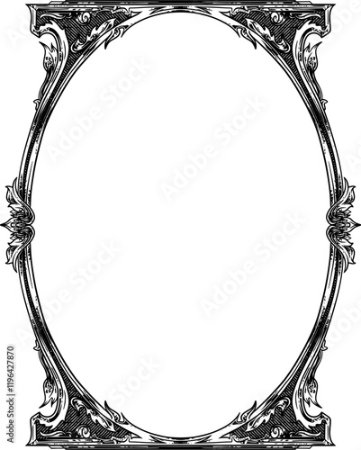 Intricate oval frame with classic ornamental engraving, ideal for logos, packaging, or vintage-inspired designs. Perfect for timeless elegance.