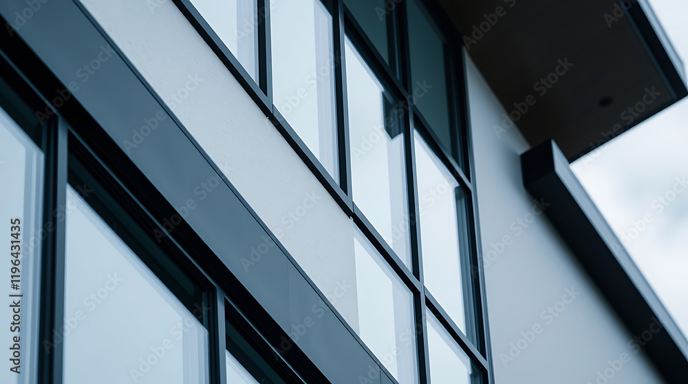 Modern Architectural Design: Sleek Glass Windows and Metal Frame Facade of a Contemporary Building Modern Architectural Design: Sleek Glass Windows and Metal Frame Facade of a Contemporary Building