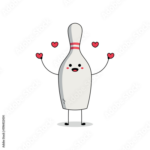 Cute bowling pin cartoon character spreading love doodle