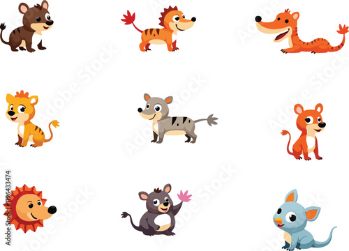 f Geometric abstract animals. Black animals on white background. Trendy mono line vector design