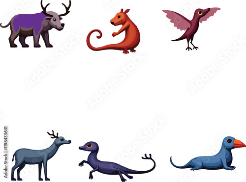 f Geometric abstract animals. Black animals on white background. Trendy mono line vector design