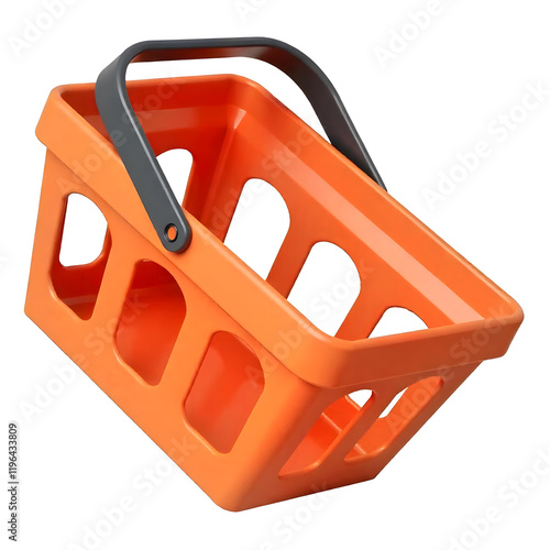 An orange plastic shopping basket with a black handle Transparent PNG