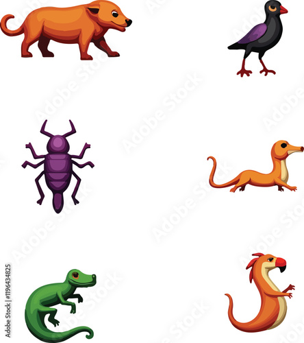 f Geometric abstract animals. Black animals on white background. Trendy mono line vector design