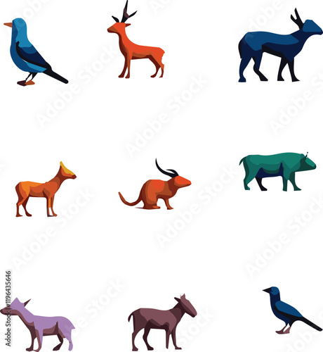 f Geometric abstract animals. Black animals on white background. Trendy mono line vector design