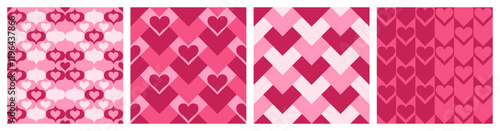 Valentine's day set of seamless patterns. Minimalistic vector design pink Hearts.Suitable for backgrounds, wallpapers, packaging