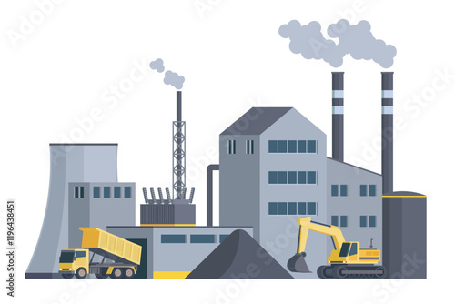 Coal Power Plant Vector Illustration. Fully Editable and Scalable Design