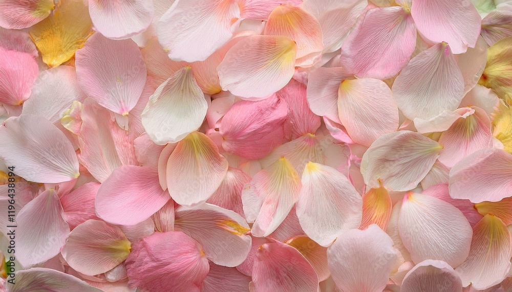 淡いピンクの桜の花びらにカラフルな花びらが混ざって敷き詰められた背景写真