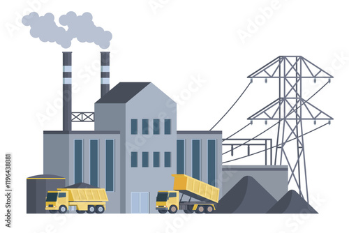 Coal Power Plant Vector Illustration. Fully Editable and Scalable Design