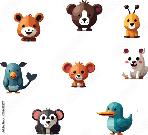 f Geometric abstract animals. Black animals on white background. Trendy mono line vector design