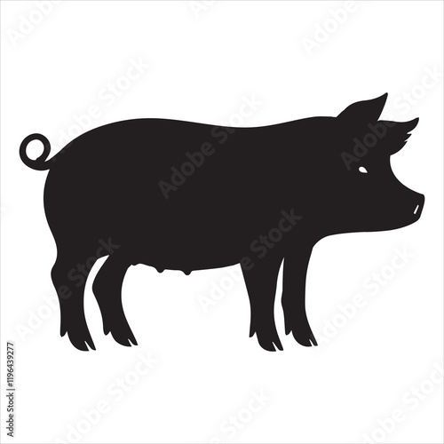 Pig Silhouette vector, swine silhouette illustration, black hog Clipart Design 