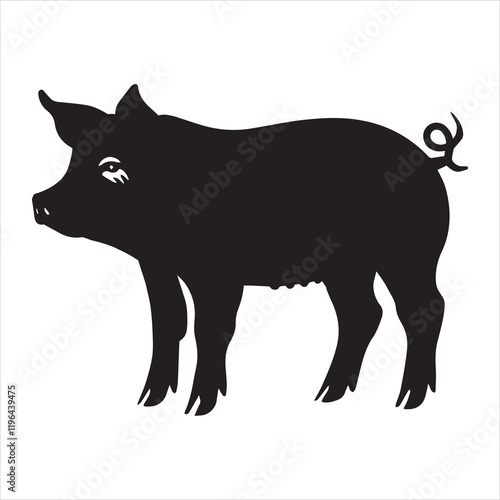 Pig Silhouette vector, swine silhouette illustration, black hog Clipart Design 