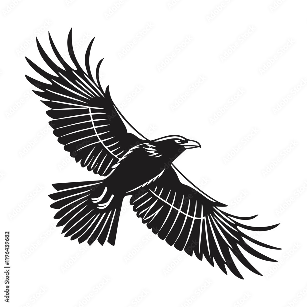 Obraz premium black and white vector of a raven in flight perfect for tattoo