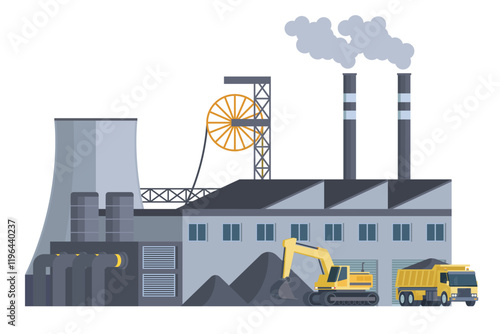 Coal Power Plant Vector Illustration. Fully Editable and Scalable Design