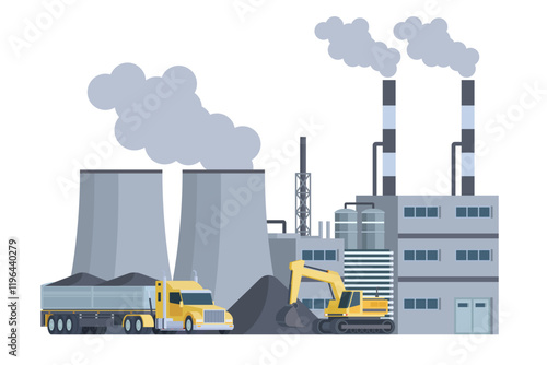 Coal Power Plant Vector Illustration. Fully Editable and Scalable Design