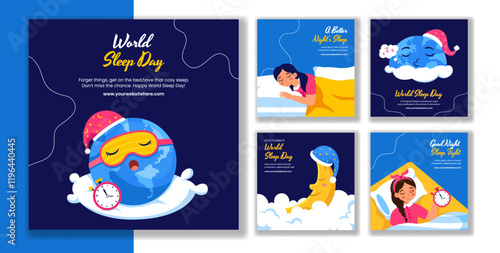 World Sleep Day Flat Cartoon Hand-Drawn Background Illustration for Social Media Posts