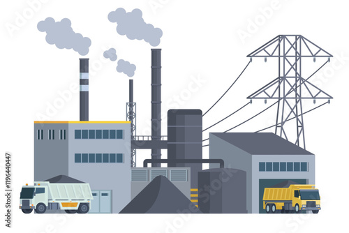 Coal Power Plant Vector Illustration. Fully Editable and Scalable Design