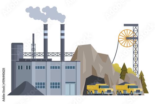 Coal Power Plant Vector Illustration. Fully Editable and Scalable Design