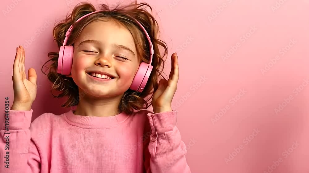 Cheerful Young Woman Enjoying Music with Wireless Headphones Cheerful Young Woman Enjoying Music with Wireless Headphones