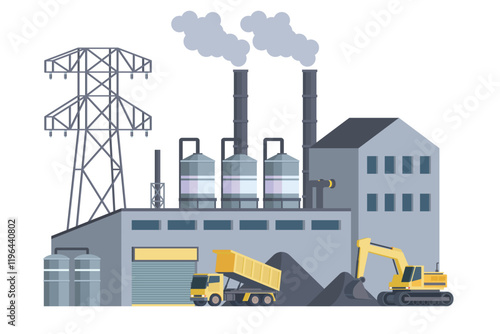 Coal Power Plant Vector Illustration. Fully Editable and Scalable Design