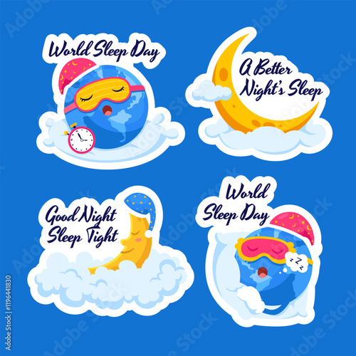 World Sleep Day Background Illustration in Flat Cartoon Style for Label