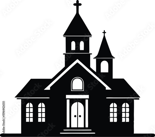 Church house silhouette vector, Christian church silhouette, Christian church with cross vector 