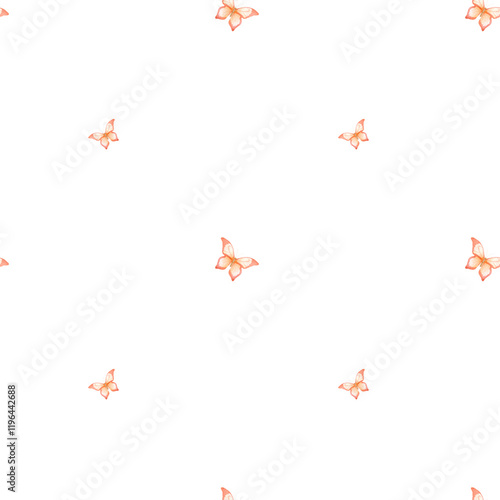 Delicate pastel butterflies Flying, elegant butterflies and moths on a seamless pattern. Watercolor digital illustration. Repeating ornament of butterflies, isolated on a white background.