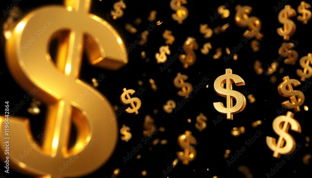 A stream of golden dollar signs falls from the sky, highlighting the concept of wealth and abundance A stream of golden dollar signs falls from the sky, highlighting the concept of wealth and abundance