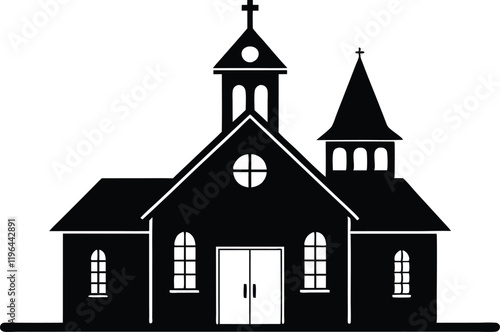 Church house silhouette vector, Christian church silhouette, Christian church with cross vector 