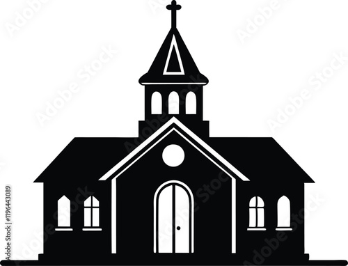 Church house silhouette vector, Christian church silhouette, Christian church with cross vector 