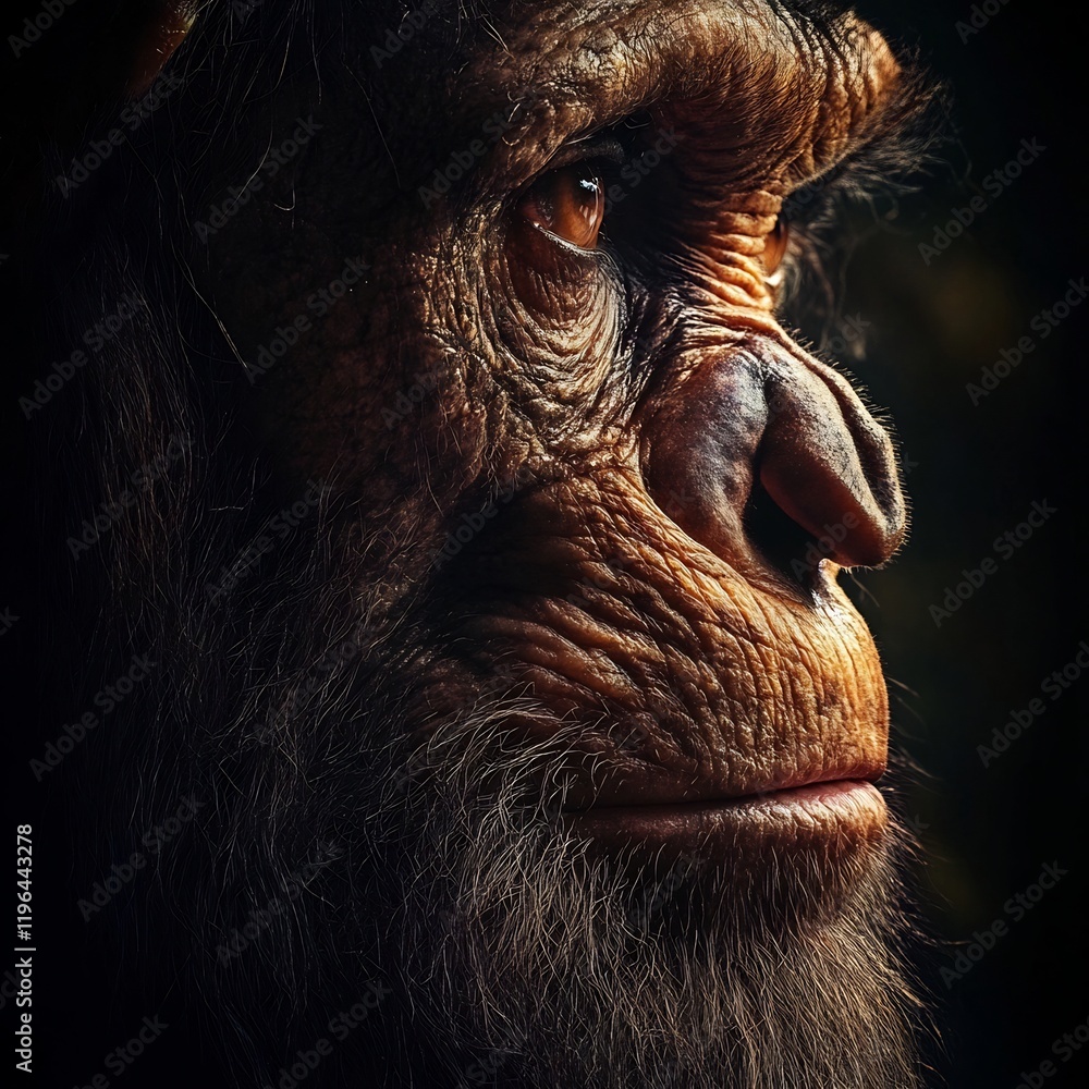Obraz premium Resolute and Resilient Primate Portrait in Dramatic Wilderness Landscape
