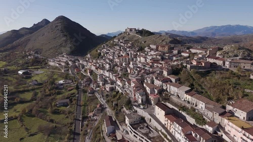 Aerial view of the town of Letino, located in the picturesque mountains of Campania, Italy. photo