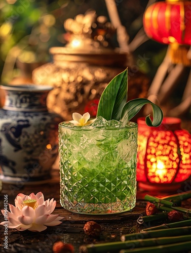 pandan and baijiu chinese cocktail  photo