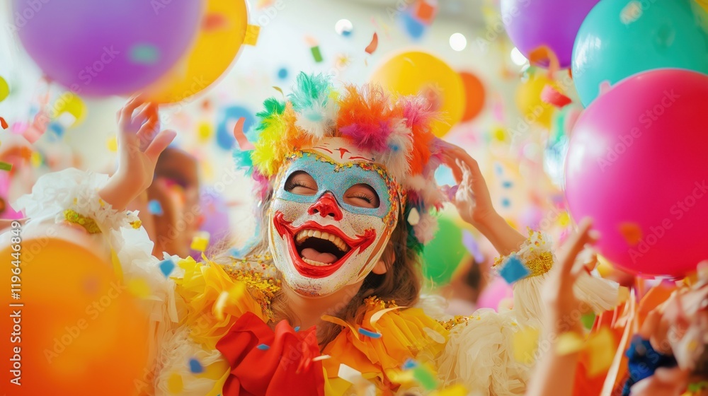 Fototapeta premium Vibrant scene filled with laughter and balloons