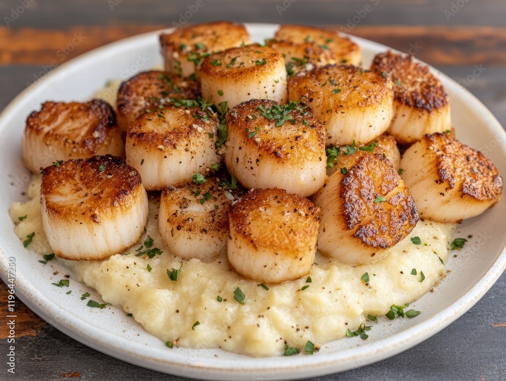 Savoring Seared Scallops on Brioche Croutons Gourmet Kitchen Culinary Delight Modern Dining Tasteful Experience Savoring Seared Scallops on Brioche Croutons Gourmet Kitchen Culinary Delight Modern Dining Tasteful Experience