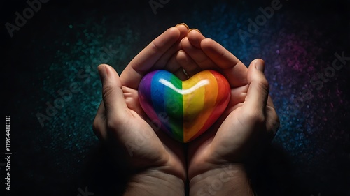 Wallpaper Mural of hands holding a glowing rainbow-colored heart against a dark background, symbolizing unity, love, and pride during Pride Month  Torontodigital.ca