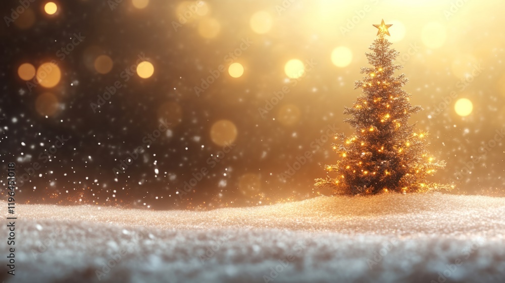 Magical Golden Christmas Tree in Snowy Landscape Magical Golden Christmas Tree in Snowy Landscape