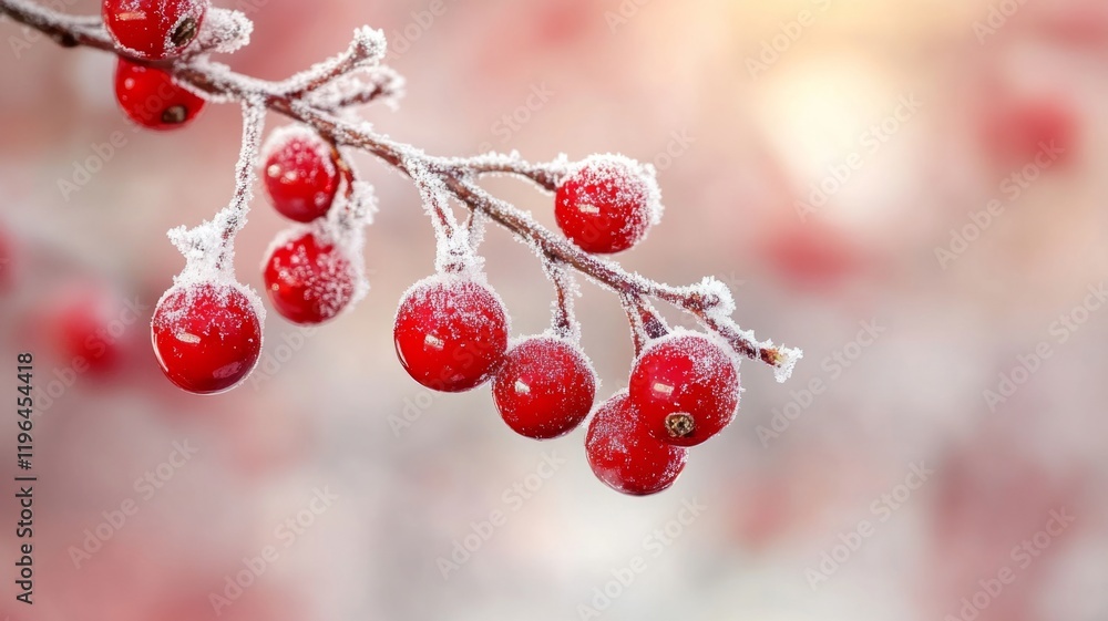 Frost-Covered Red Berries on a Winter Branch Frost-Covered Red Berries on a Winter Branch