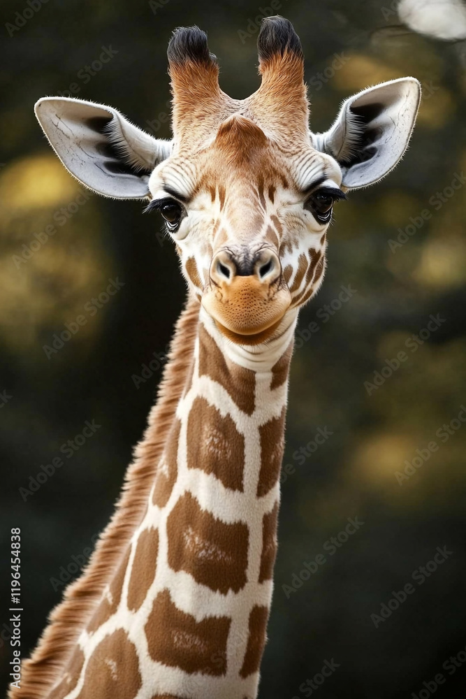 Fototapeta premium A Young Giraffe Displays a Sweet Gentle Expression