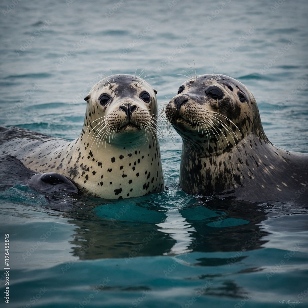 Fototapeta premium Highlight a playful moment between seals.