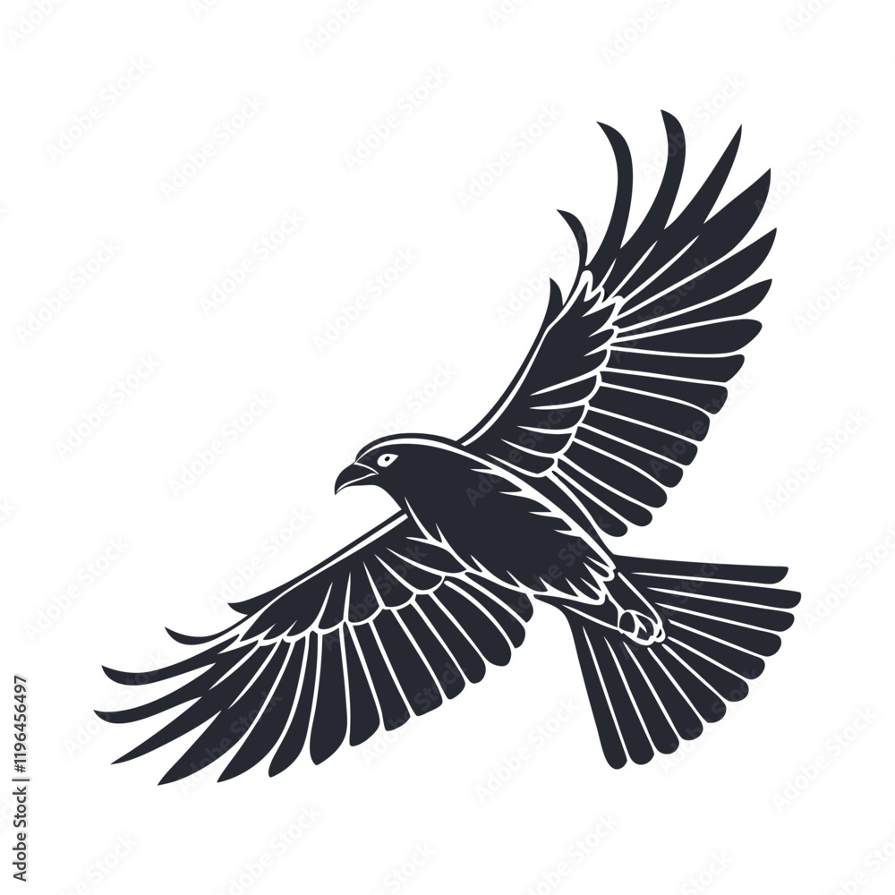 Obraz premium black and white vector of a raven in flight perfect for tattoo
